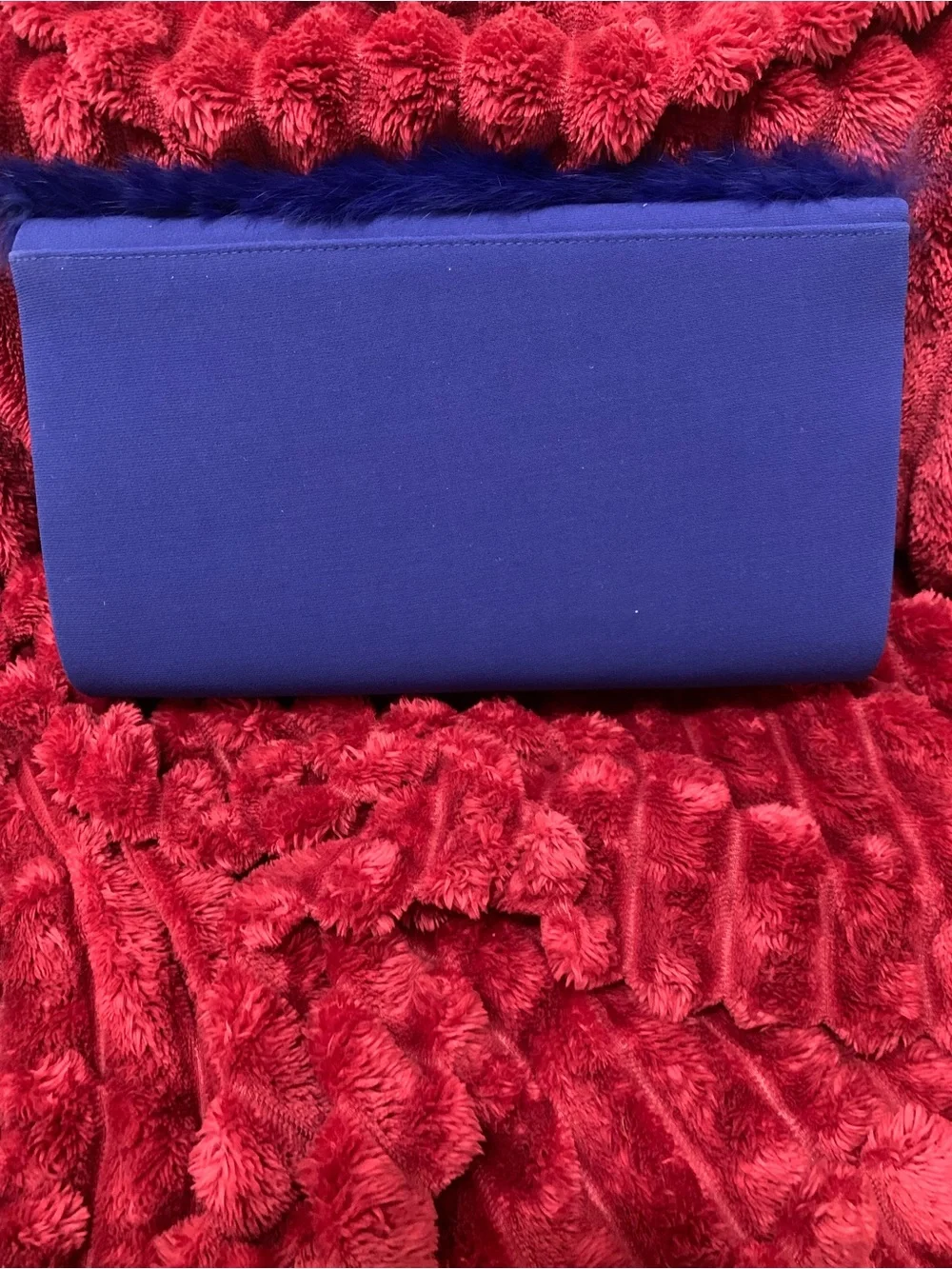 Blue Faux Fur Accent Clutch Bag - Women's Evening Bag